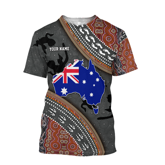 Custom name Australian Flag Aboriginal dots Zip pattern 3D printed shirts