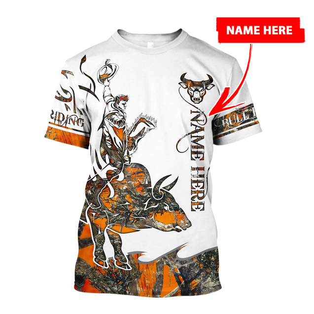 Personalized Name Bull Riding 3D All Over Printed Unisex Shirts Orange Tattoo