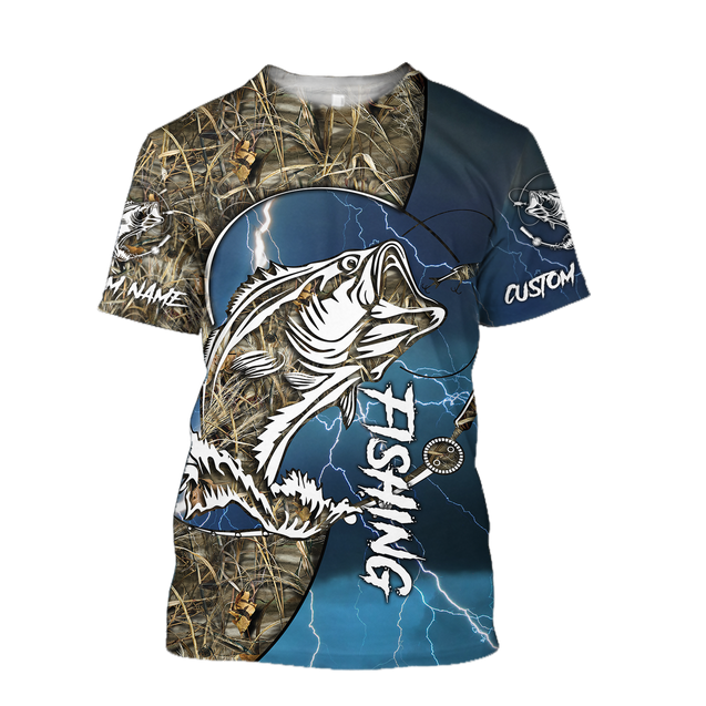 Custom name Bass fishing Sport - Blue ver 3D Design print shirts