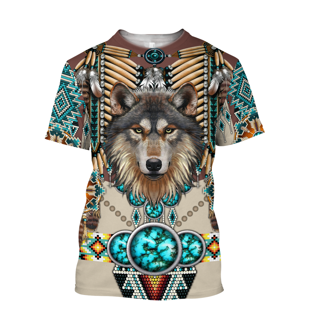 Premium Wolf Native American 3D All Over Printed Unisex Shirts