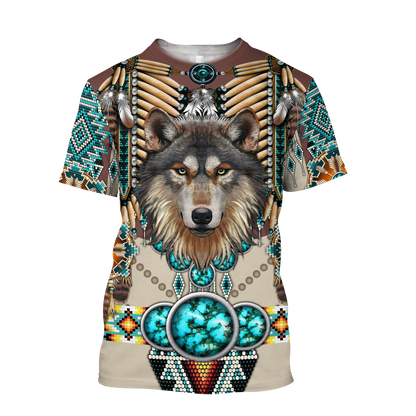 Premium Wolf Native American 3D All Over Printed Unisex Shirts
