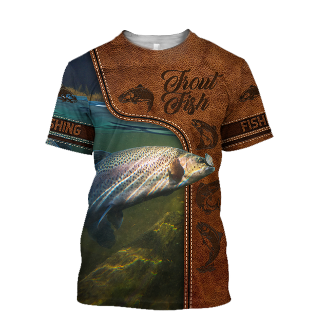 Trout Fishing water camo Cosplay leather 3D print shirts