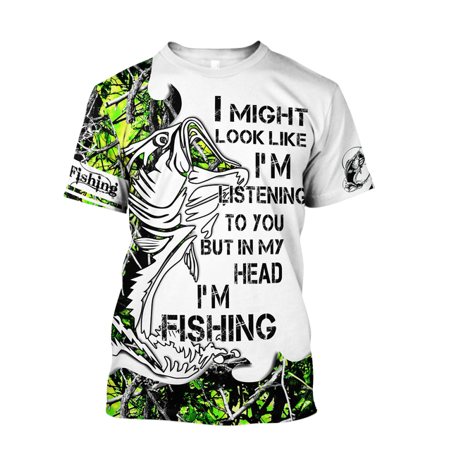 Custom name In my head I'm fishing Bass fishing Tattoo 3D print shirts