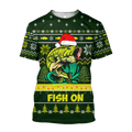 Bass Fishing Fish on Christmas Hat 3D Shirts