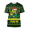 Bass Fishing Fish on Christmas Hat 3D Shirts