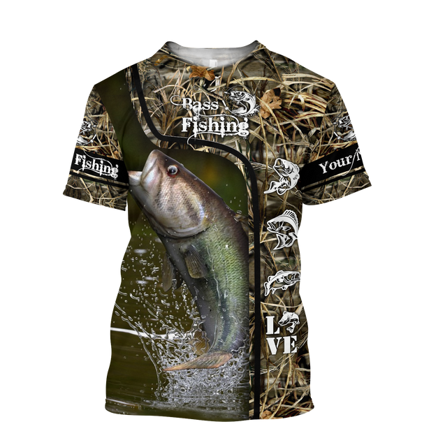 Custom name Bass Fishing water camo 3D print shirts