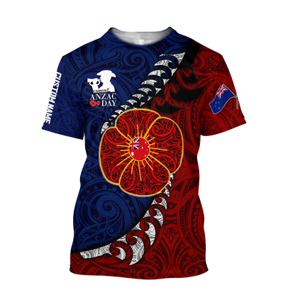 Anzac day poppy flower lest we forget custom name 3d print shirts