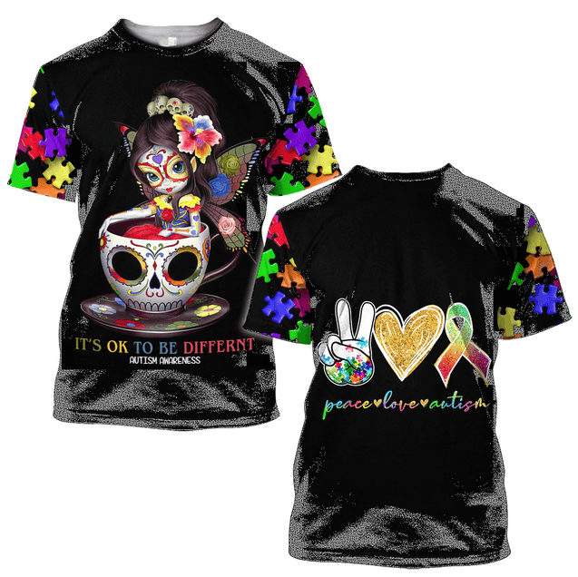 3D All Over Printed Autism Awareness - It is ok to be different Unisex Shirts XT