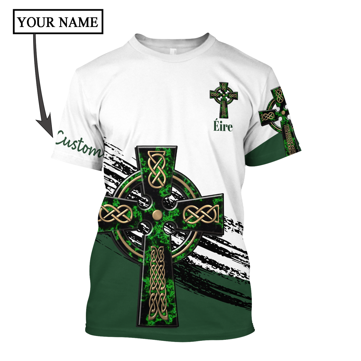 Irish St.Patrick Celtic cross 3d hoodie shirt for men and women custom name