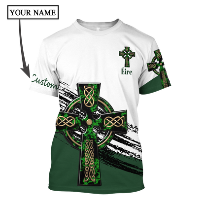 Irish St.Patrick Celtic cross 3d hoodie shirt for men and women custom name