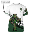 Irish St.Patrick Celtic cross 3d hoodie shirt for men and women custom name