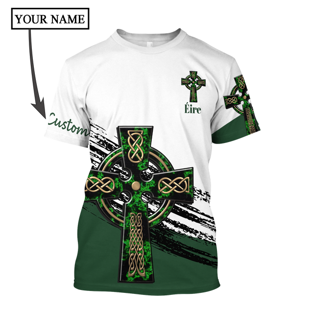 Irish St.Patrick Celtic cross 3d hoodie shirt for men and women custom name