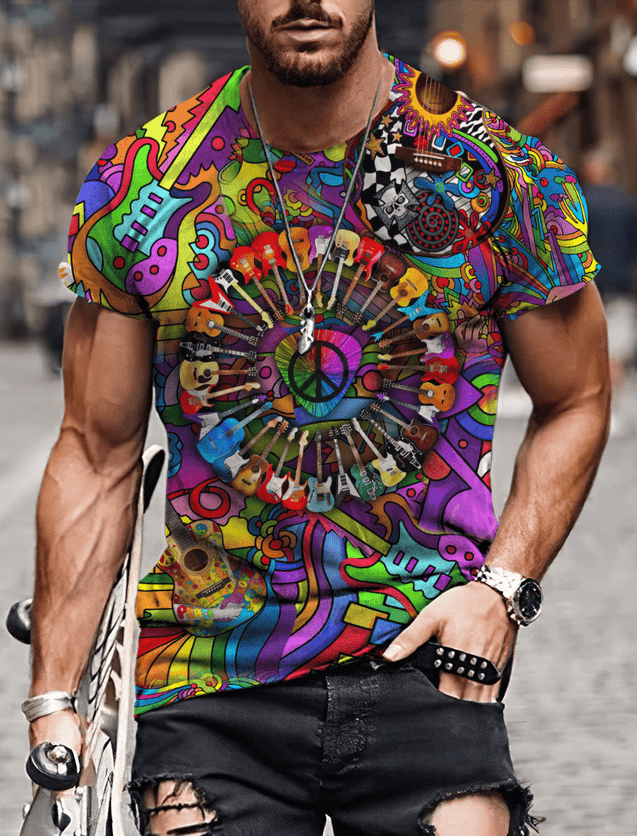 Amazing Guitar Hippie Color Hawaii Shirt ML