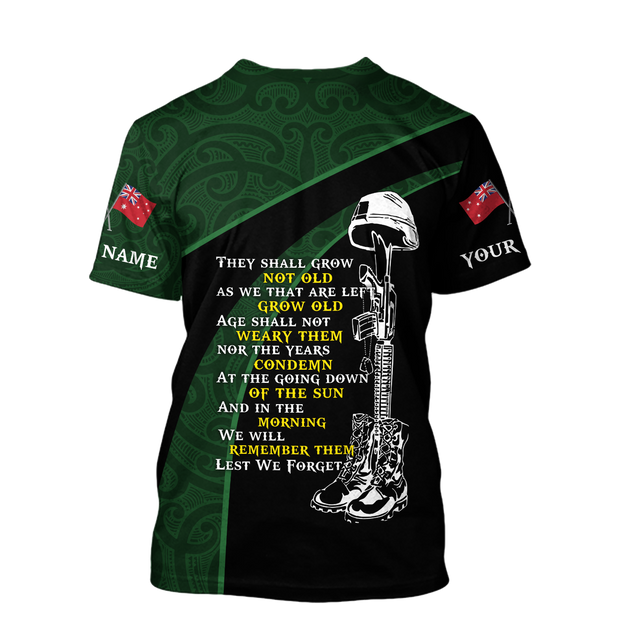 Anzac day custom name the ode Australia and Kiwi Veteran 3D print shirt