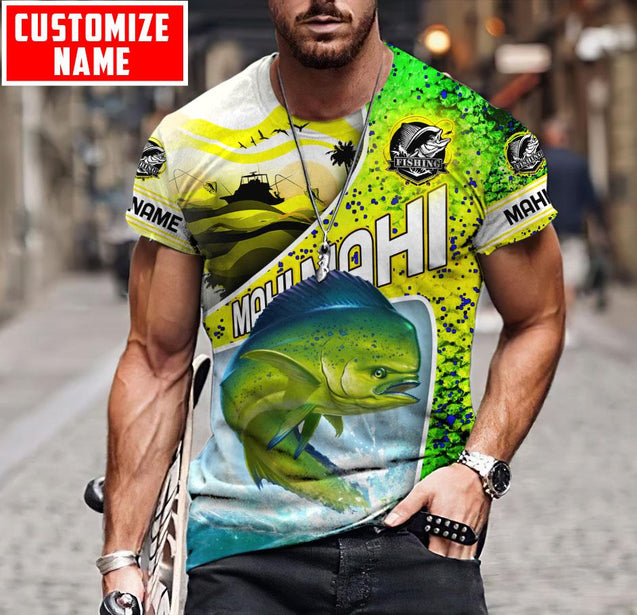 Custom name Mahi-mahi fishing scales design 3d print shirts