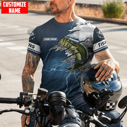 Largemouth Bass Fishing US Flag Custom name fishing shirts for men and women