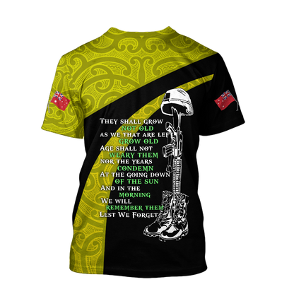 Anzac day the ode fern-wattle Australia and Kiwi Veteran yellow 3D print shirt