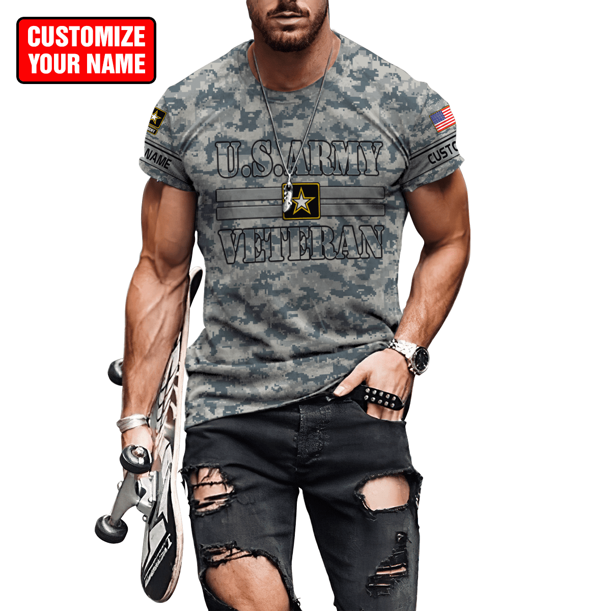 US Army Veteran Personalized Name 3D All Over Printed Unisex Hoodie