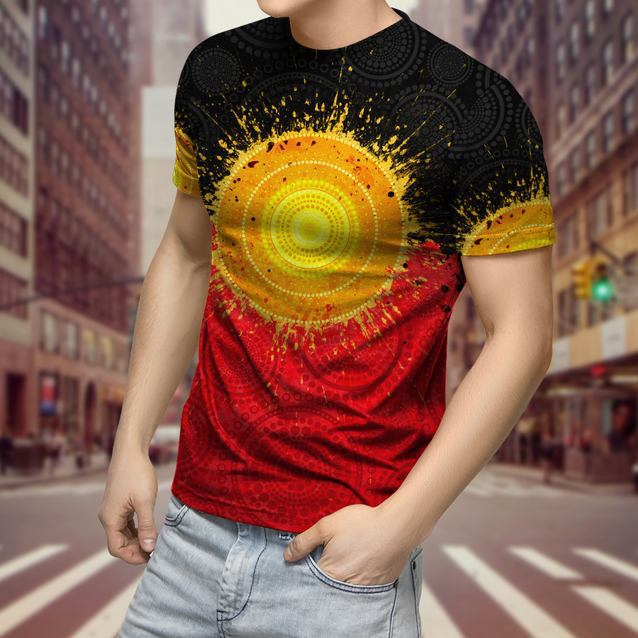 Aboriginal Flag Indigenous Sun Painting Art 3D design Polo shirts