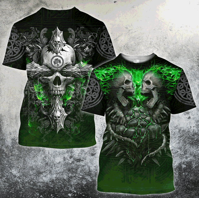 Irish Skull 3D All Over Printed Shirts For Men and Women