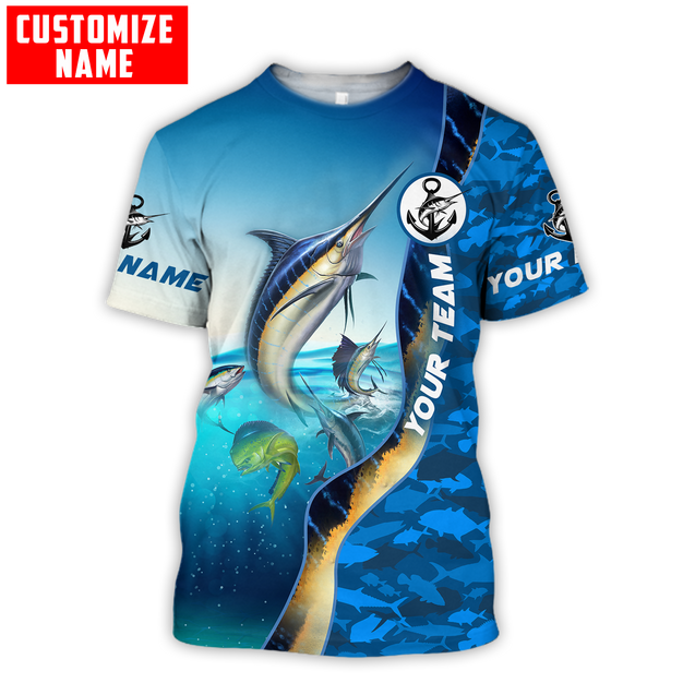 Custom name Marlin fishing Team Billfish 3D Design Printed Shirts