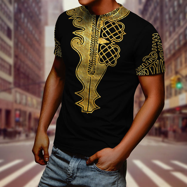 African Golden Dashiki Pattern 3D Over Printed Unisex Deluxe Hoodie ML