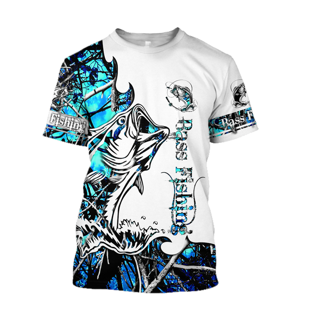 Bass Fishing Sport Blue Camo tattoo 3D shirts for men and women