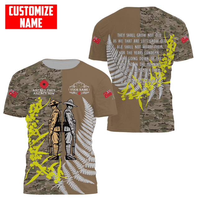 Custom name Anzac day The ode remembrance Soldier 3D printed summer shirts