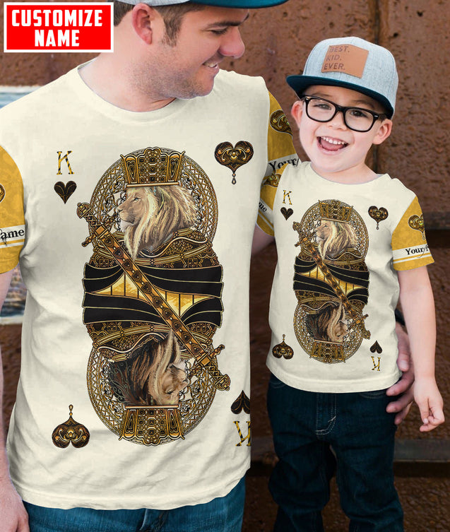 Gift For Son and Daughter Custom Name King Hearts Lion Poker 3D All Over Printed Shirts For Kids From 1 year - 15 years