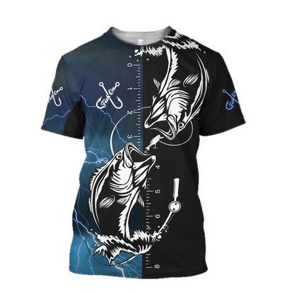 Bass fishing tattoo the rule Blue colour 3D print shirts