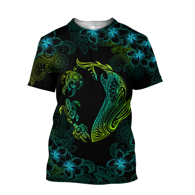 Turtle And Shark Habiscus Hawaii 3D Unisex Shirt