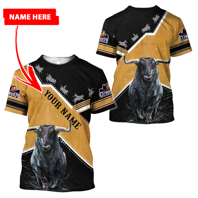 Personalized Name Bull Riding 3D All Over Printed Unisex Shirts Black Bull