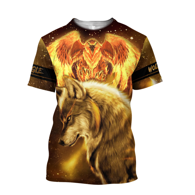 Fire Eagle And Wolf 3D Hoodie Shirt For Men And Women LAM