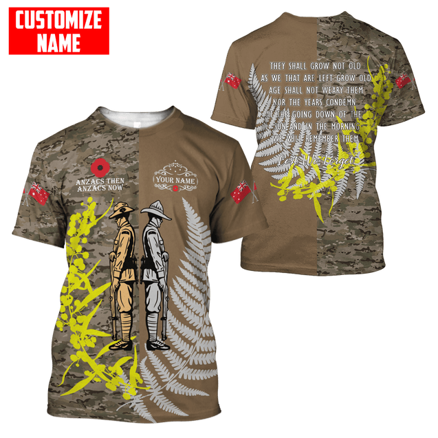 Custom name Anzac day The ode remembrance Soldier 3D printed shirts