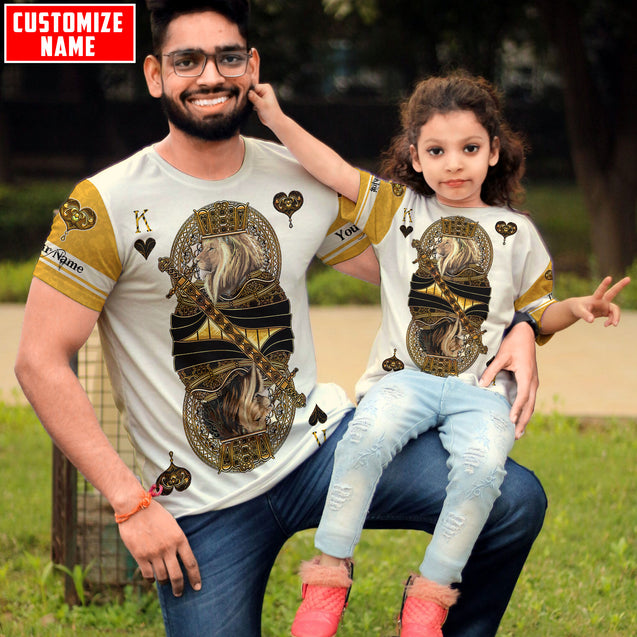 Gift For Son and Daughter Custom Name King Hearts Lion Poker 3D All Over Printed Shirts For Kids From 1 year - 15 years