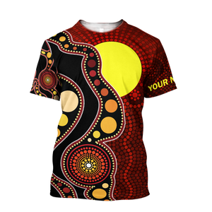 Custom name Aboriginal Flag Circle Dot Painting Art 3D design summer shirts