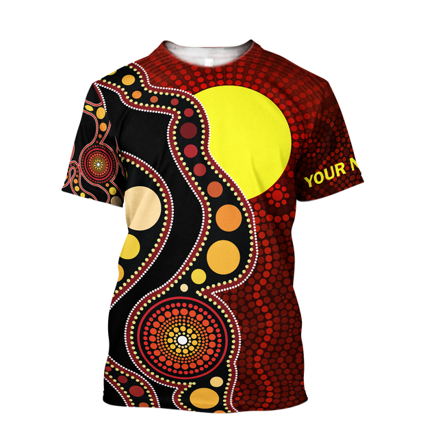 Custom name Aboriginal Flag Circle Dot Painting Art 3D design summer shirts