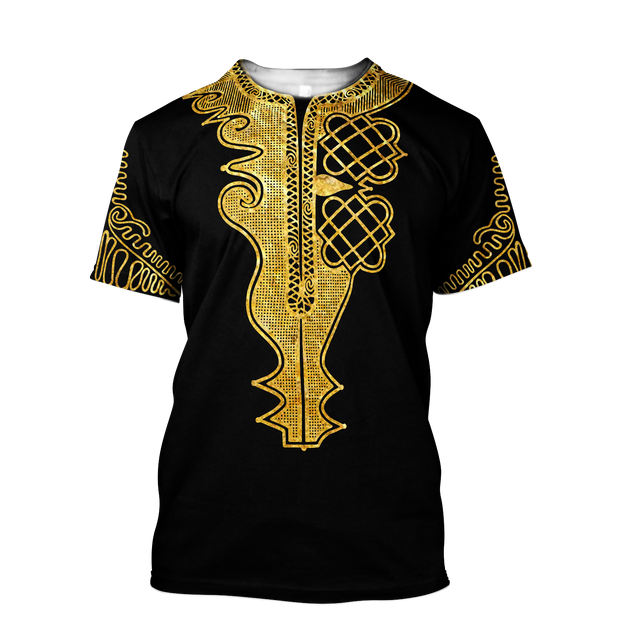 African Golden Dashiki Pattern 3D Over Printed Unisex Deluxe Hoodie ML