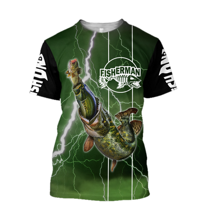 The great fish eats the small Green Fishing 3d print shirts