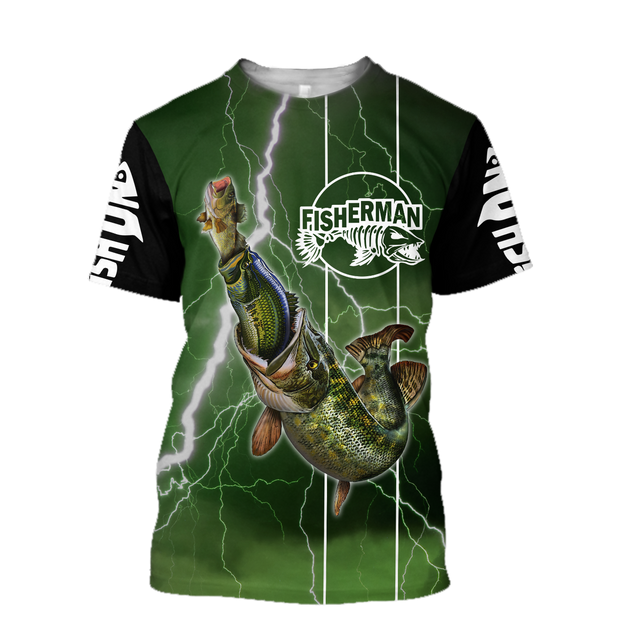 The great fish eats the small Green Fishing 3d print shirts