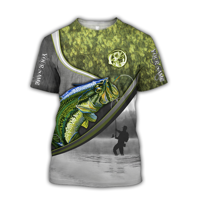 Custom name Bass fishing Fisherman Camo 3D Design print shirts