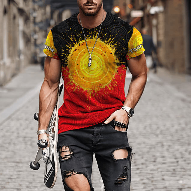 Custom name Aboriginal Flag Indigenous Sun Painting Art 3D design shirts