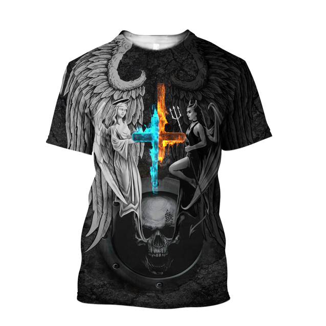 Skull, Angel And Demon 3D Over Printed Shirt For Men And Women MH28012125