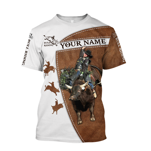 Personalized Name Bull Riding 3D All Over Printed Unisex Shirts Brown Bull