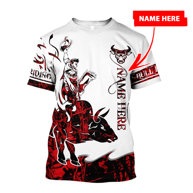 Personalized Name Bull Riding 3D All Over Printed Unisex Shirts Red Tattoo