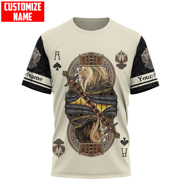 Gift For Dad Custom Name King Hearts Lion Poker 3D All Over Printed Shirts For Dad