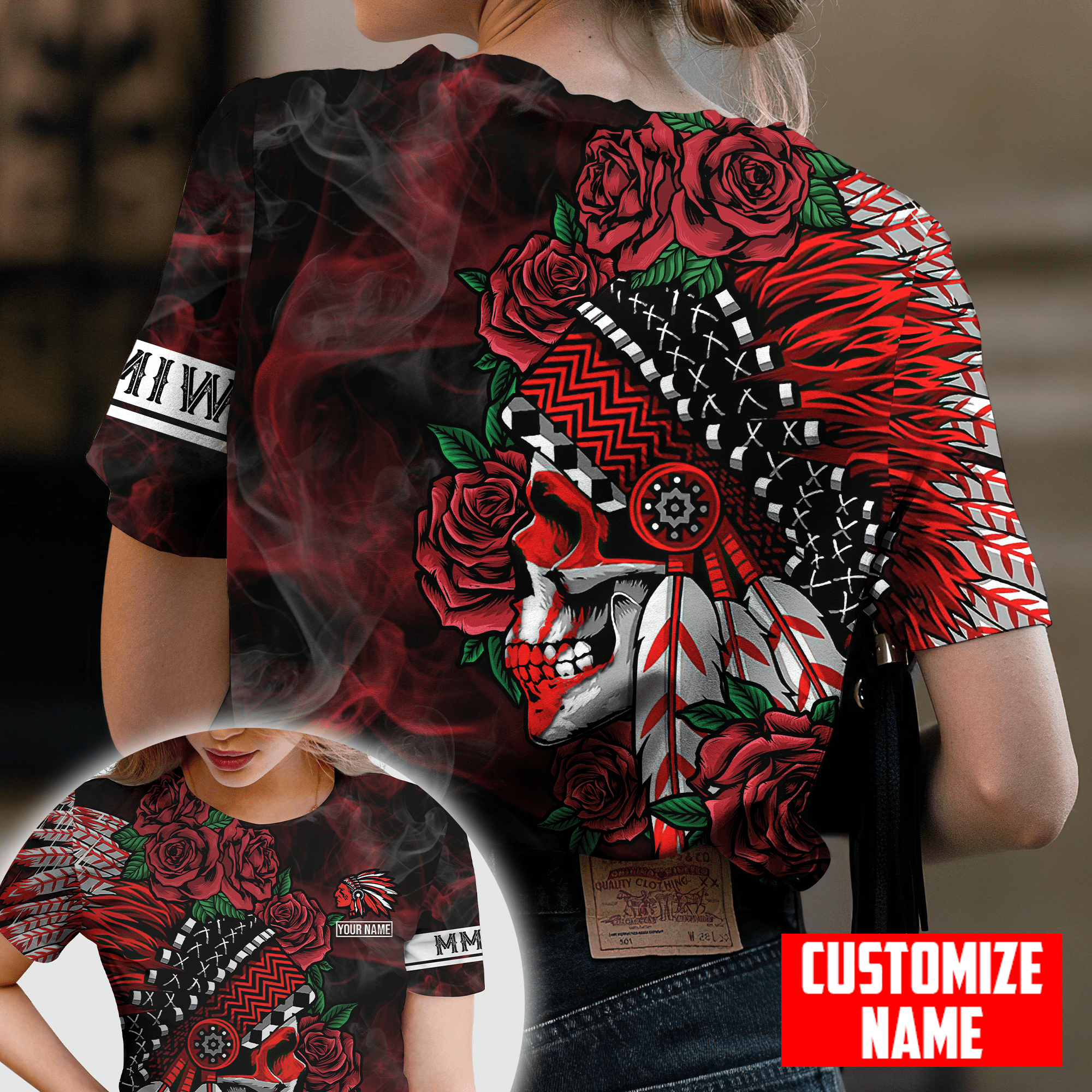 Customized name Native American Chief Skull MMIW Red Hand 3D All Over Printed Shirts