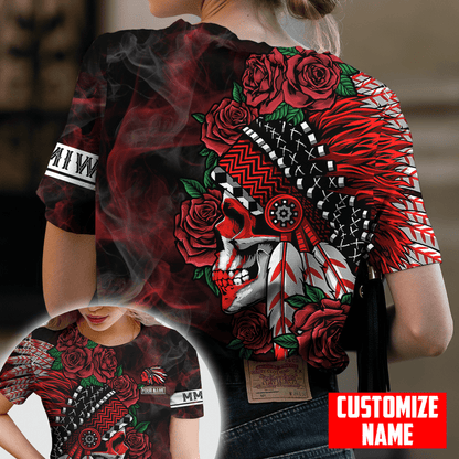 Customized name Native American Chief Skull MMIW Red Hand 3D All Over Printed Shirts