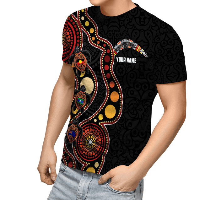 Custom name Aboriginal turtles circle dots 3D design printed shirts