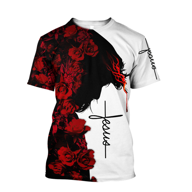 Premium Christian Jesus Catholic Red Roses 3D Printed Unisex Shirts